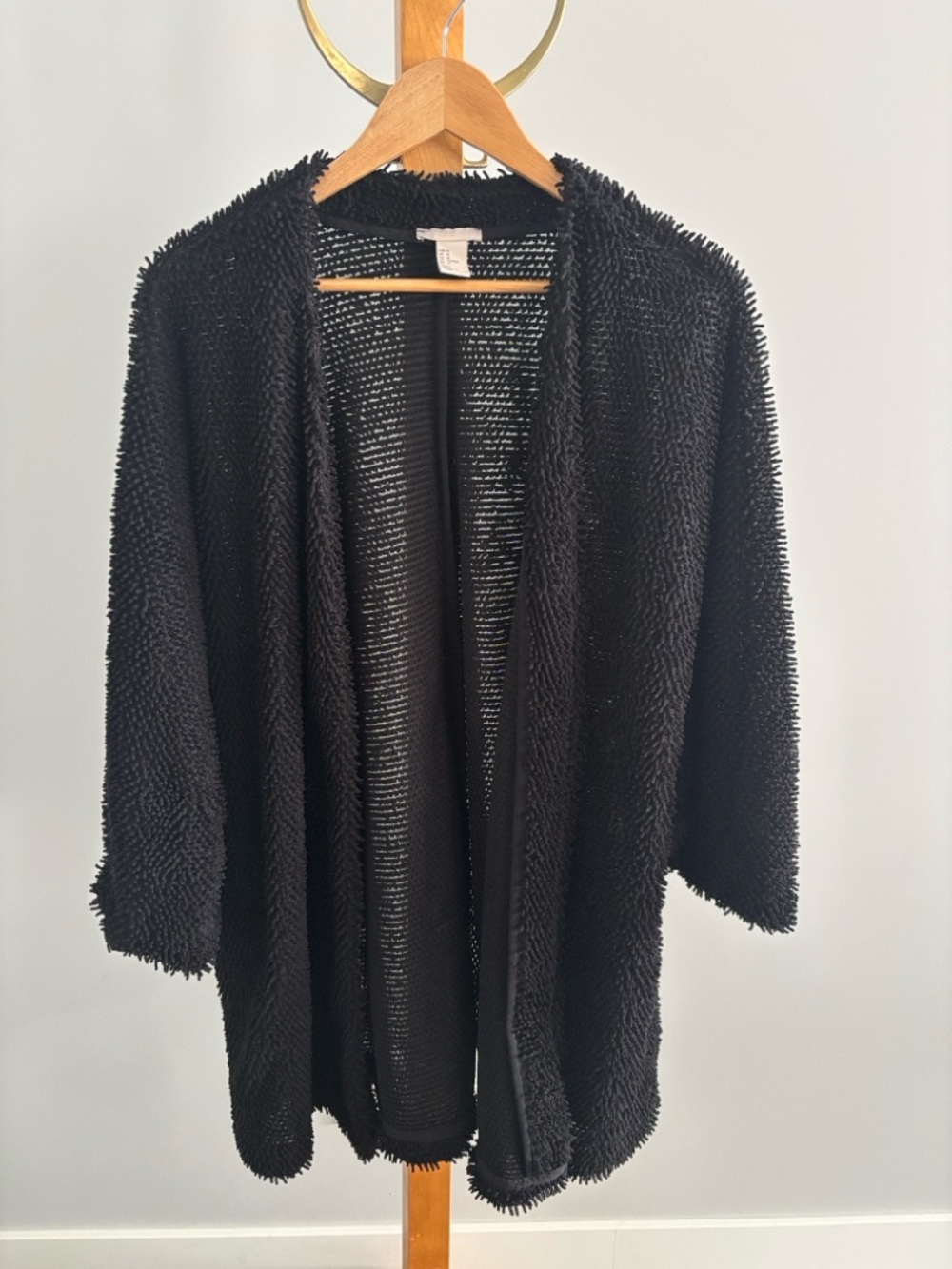 H&M Black Looped Popcorn Knit Open Front Cardigan - Size M